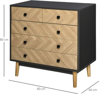 Cómoda para Dormitorio de Madera con 5 Cajones, Estilo Vintage Industrial, Gris Oscuro, 80X40X80Cm