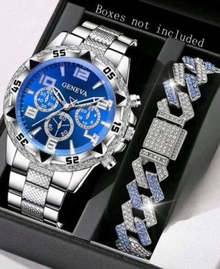 Reloj hombre Azul y Plateado con Pulsera