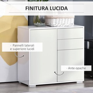 Mueble con 2 Cajones y 2 Puertas, Apertura a Presión, Mueble con 2 Cajones y 2 Puertas para Casa y Oficina, 79X36X74Cm, Blanco Mate