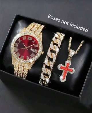 Reloj de Hombre Dorado con Cruz y Pulsera