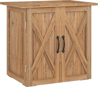 Armario Exterior de Madera de Abeto con 2 Puertas, Caseta de Jardín para Herramientas con Techo y Cierre Magnético, para Jardín y Balcón, 77X55X72 Cm, Marrón