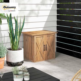 Armario Exterior de Madera de Abeto con 2 Puertas, Caseta de Jardín para Herramientas con Techo y Cierre Magnético, para Jardín y Balcón, 77X55X72 Cm, Marrón