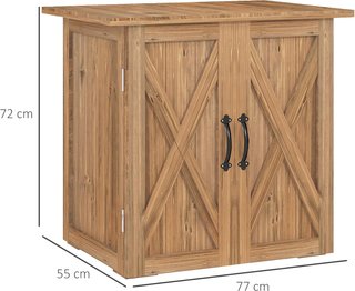 Armario Exterior de Madera de Abeto con 2 Puertas, Caseta de Jardín para Herramientas con Techo y Cierre Magnético, para Jardín y Balcón, 77X55X72 Cm, Marrón
