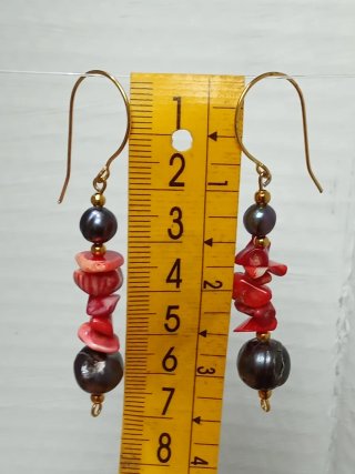 Pendientes Perlas Barrocas y Coral Rojo