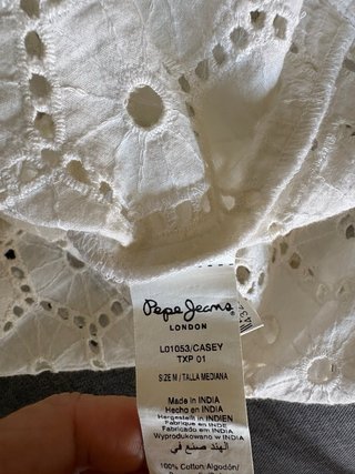 Vestido corto bordado Pepe Jeans blanco