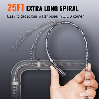Desatascador de Drenaje de 762 cm, Serpiente de Plomería con Accesorio de Taladro, Desatascador de Drenaje para Cocina, Baño, Ducha y Fregadero con Manguera Protectora y Guantes