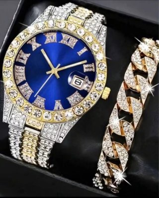 Reloj de Hombre con Detalles Dorados y Azules