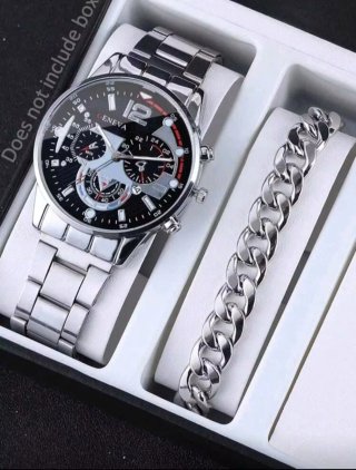 Reloj  Hombre Negro y Plateado
