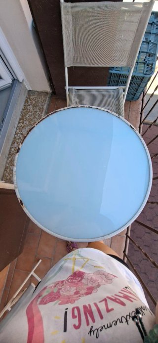 Tavolino rotondo in vetro con 2 sedie