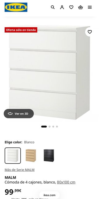 Cómoda MALM de Ikea 4 cajones + burro de ropa.
