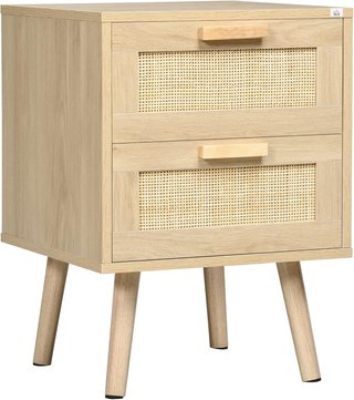 Mesita de Noche con 2 Cajones, Mesa de Estilo Boho Elegante 40X40X56Cm, Color Madera Natural