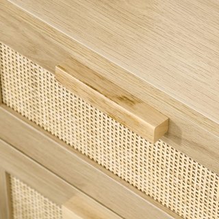 Mesita de Noche con 2 Cajones, Mesa de Estilo Boho Elegante 40X40X56Cm, Color Madera Natural