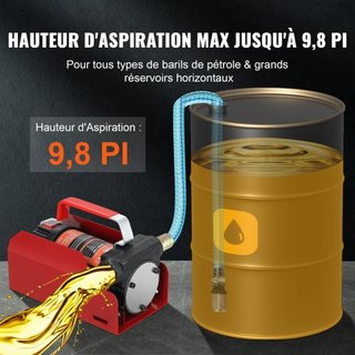 Bomba de Transferencia de Combustible, 12V CC 37.9 LPM 798.6 cm de Elevación, Kit de Bomba Extractora de Diesel Eléctrica Portátil con Boquilla de Apagado Automático, Manguera de Entrega y Succión...