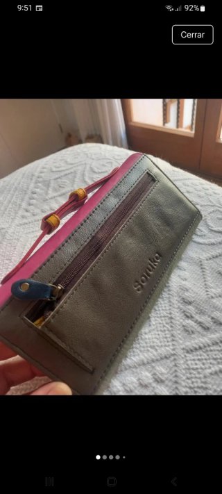 Cartera Soruka Cuero Rosa y Gris