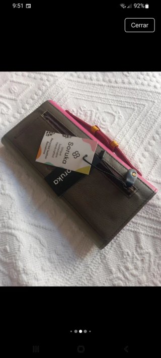 Cartera Soruka Cuero Rosa y Gris