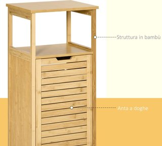 Mueble de Baño Con Cesto Multifuncional para Ropa Sucia y Juguetes, Armario para Ropa de Baño en MDF y Bambú, 40X30X86.5Cm, Color Natural