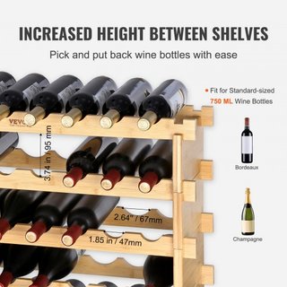 48 Botellas Estante Modular Apilable para Vino Estante de Madera de Bambú 6 Niveles