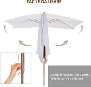 Sombrilla De Jardín 2X3 M Con Cuerda Y Ventilación, Sombrilla De Exterior Con 6 Varillas De Madera, Bambú Y Poliéster 180G/㎡, para Patio, Terraza Y Balcón