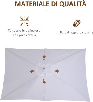 Sombrilla De Jardín 2X3 M Con Cuerda Y Ventilación, Sombrilla De Exterior Con 6 Varillas De Madera, Bambú Y Poliéster 180G/㎡, para Patio, Terraza Y Balcón