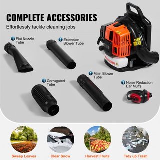 Soplador de Hojas de Mochila, Soplador de Hojas de Gas de 63CC 2 Tiempos con Tanque de Combustible de 1.89L, Volumen de Aire de 1110CFM Velocidad de 220MPH, Ideal para Cuidado del Césped, Limpieza...