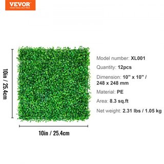 12PCS 10x10 pulgadas Paneles de Boxwood Artificial, Mat de Pared de Boxwood Hedge, Pared de Fondo de Césped Artificial, Pantalla de Seto de Privacidad Protegida UV para Jardín Interior Exterior, C...