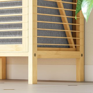 Mueble de Baño de Listones con Cesto de Ropa Extraíble de 37L y Armario Contenedor, Mueble de Baño en Bambú y Poliéster, 40X30X95 Cm, Gris y Color Madera