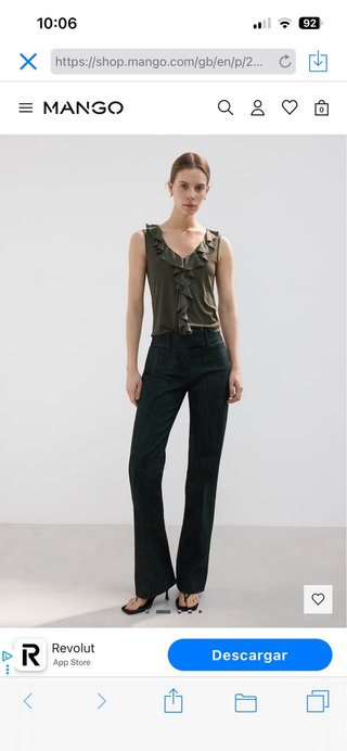 Blusa Mango caqui talla XS con volantes