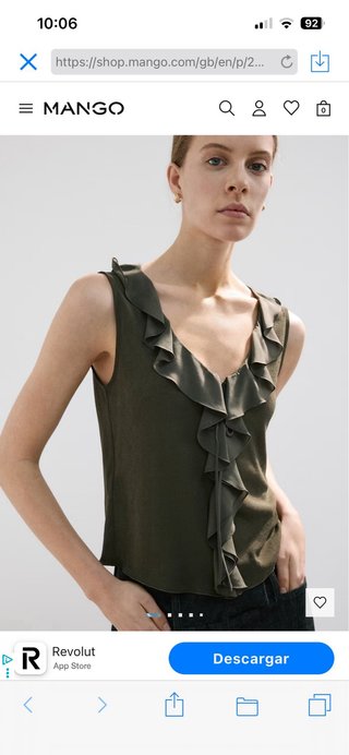 Blusa Mango caqui talla XS con volantes
