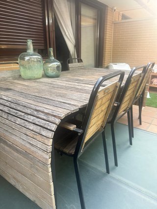 Mesa de jardín de madera con 6 sillas
