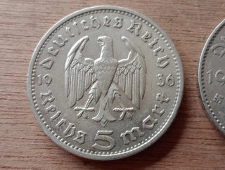 2 Monedas 5 Marcos Alemanes 1934 y 1936