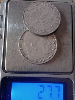 2 Monedas 5 Marcos Alemanes 1934 y 1936
