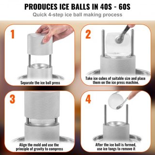 Kit de Prensa de Bolas de Hielo, Prensa de Hielo de Aleación de Aluminio de Aeronave con Molde de Bloque de Hielo, Alfombrilla Grande, Pinzas, Bandeja de Goteo, Un Vaso, Fabricante de Bolas de Hie...