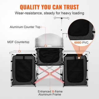 Mesa de Cocina para Camping, Mesa de Cocina Plegable para Exterior con Bolsa de Almacenamiento, Estación de Cocina de Aluminio con 3 Armarios y Paraviento Desmontable, Montaje Rápido para Picnics,...