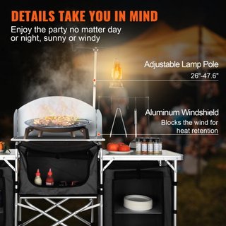 Mesa de Cocina para Camping, Mesa de Cocina Plegable para Exterior con Bolsa de Almacenamiento, Estación de Cocina de Aluminio con 3 Armarios y Paraviento Desmontable, Montaje Rápido para Picnics,...