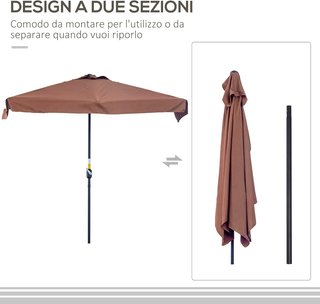 Outsunny Sombrilla Semicircular para Terraza y Jardín, Sombrilla de Media Luna para Pared con Manivela, 230X130X249Cm