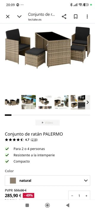 Mesa y sillas ratán balcón/terraza