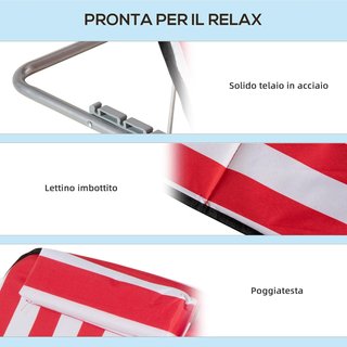 Set de 2 Tumbonas de Playa con Respaldo Regulable en 5 Niveles, Cojín y Bolsa de Viaje, Tumbonas Plegables de Acero y PE, 124X53X35-45 Cm, Rojo y Blanco