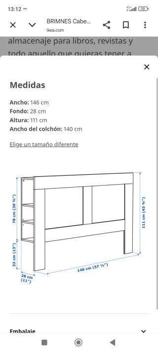 Cabecero Ikea BRIMNES 146cm Compartimentos