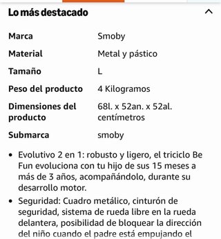 Triciclo infantil con barra de empuje