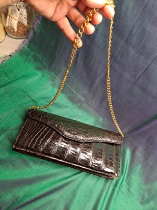Bolso Piel Cocodrilo Autentica  Marron oscuro
