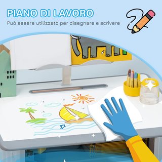 Conjunto de Escritorio y Silla para Niños de 6-12 Años con Altura Ajustable, Banco Escolar con Cajón, Gancho, Portalápices y Atril, Conjunto de Banco con Silla para Niños en Acero y MDF, Gris