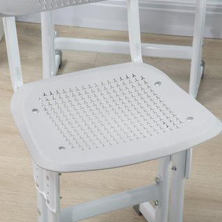 Conjunto de Escritorio y Silla para Niños de 6-12 Años con Altura Ajustable, Banco Escolar con Cajón, Gancho, Portalápices y Atril, Conjunto de Banco con Silla para Niños en Acero y MDF, Gris