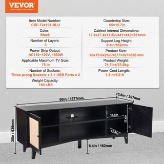 Soporte de TV de Rattan para TV de 75in, Soporte de TV Boho con Puerta de Rattan, Centro de Entretenimiento con Toma de Corriente Integrada, Armario de Almacenamiento con 2 Estantes, Consola de TV...