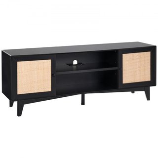 Soporte de TV de Rattan para TV de 75in, Soporte de TV Boho con Puerta de Rattan, Centro de Entretenimiento con Toma de Corriente Integrada, Armario de Almacenamiento con 2 Estantes, Consola de TV...