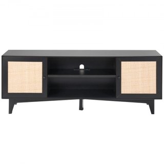 Soporte de TV de Rattan para TV de 75in, Soporte de TV Boho con Puerta de Rattan, Centro de Entretenimiento con Toma de Corriente Integrada, Armario de Almacenamiento con 2 Estantes, Consola de TV...