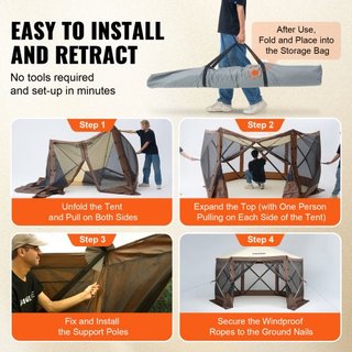 Tienda Gazebo Plegable, Tienda de Pantalla Plegable de 6 Lados, Refugio Solar con 6 Cortinas de Privacidad Removibles y Ventanas de Malla, Tienda de Pantalla de Configuración Rápida de 12.5x12.5FT...