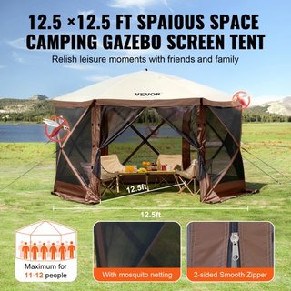 Tienda Gazebo Plegable, Tienda de Pantalla Plegable de 6 Lados, Refugio Solar con 6 Cortinas de Privacidad Removibles y Ventanas de Malla, Tienda de Pantalla de Configuración Rápida de 12.5x12.5FT...