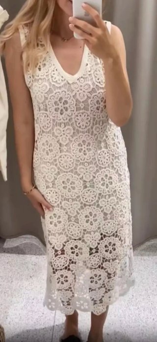 Vestido de crochet beige
