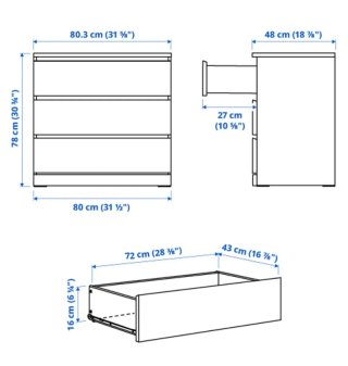 Cómoda 3 cajones Blanca Ikea Malm