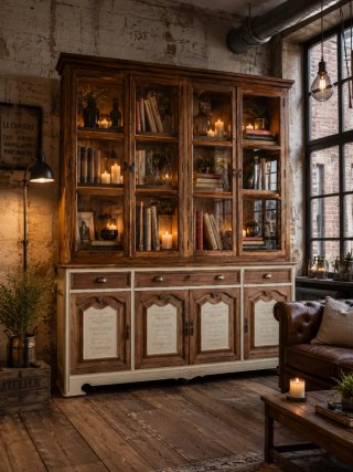 Vitrina Librería Antigua Madera Cristal XXL